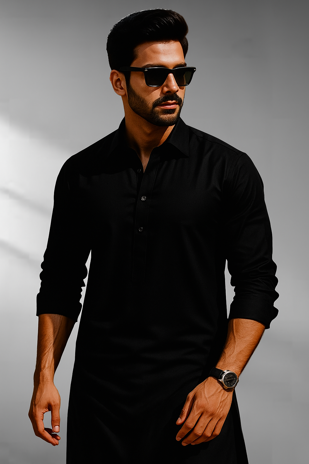 Black Knight - BLACK COTTON UNSTITCHED KAMEEZ SHALWAR FABRIC
