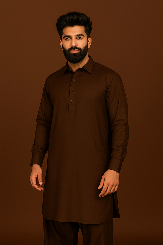 Brownie - MID BROWN WASH & WEAR UNSTITCHED KAMEEZ SHALWAR FABRIC