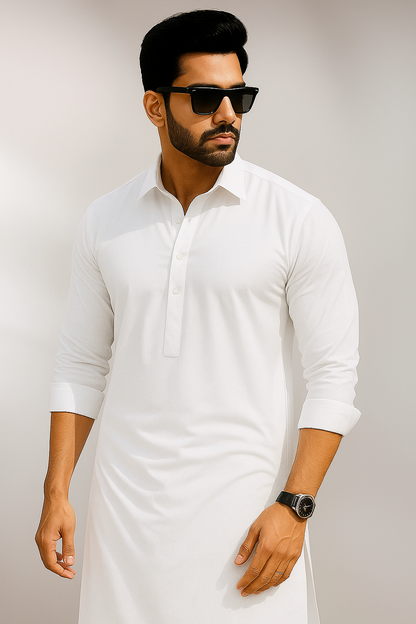 Zarvan - WHITE COTTON UNSTITCHED KAMEEZ SHALWAR FABRIC